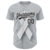 Maxcorners Custom Gray Black White 3D Lung Cancer Ribbon Authentic Baseball Jersey LM2605