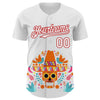 Maxcorners Custom White Red 3D Mexican Festival Flower Skull With Sombrero Cinco de Mayo Authentic Baseball Jersey LM2605