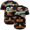Maxcorners Custom Black White-Kelly Green 3D Mexican Festival Sombrero Cinco de Mayo Authentic Baseball Jersey LM2605