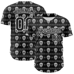 Maxcorners Custom Black White 3D Gothic Skull Authentic Baseball Jersey
 LM0609
