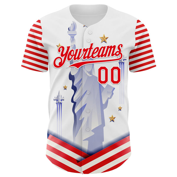 Maxcorners Custom White Thunder Blue-Red Patriotic American Flag Premium Baseball Jersey LM0210