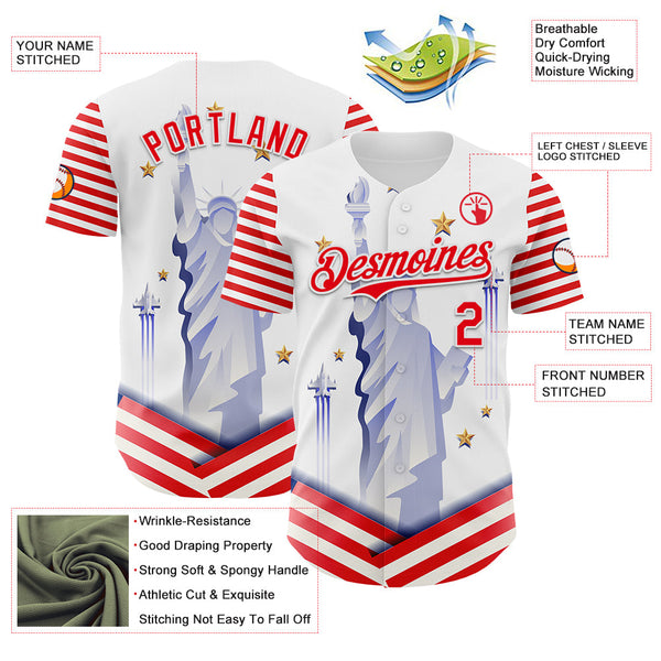 Maxcorners Custom White Thunder Blue-Red Patriotic American Flag Premium Baseball Jersey LM0210