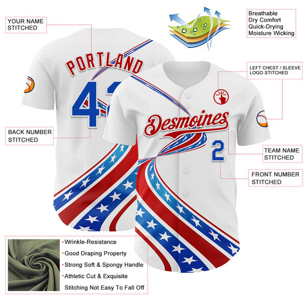 Maxcorners Custom White Thunder Blue-Red 3D Patriotic American Flag Premium Baseball Jerseys LM0210