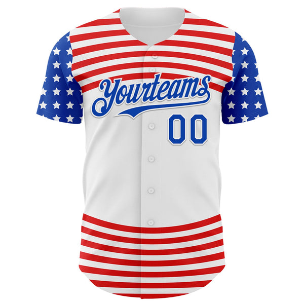 Maxcorners Custom White Thunder Blue-Red 3D Patriotic American Flag Premium Baseball Jersey LM0210
