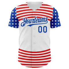 Maxcorners Custom White Thunder Blue-Red 3D Patriotic American Flag Premium Baseball Jersey LM0210
