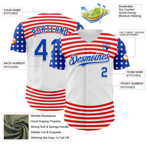 Maxcorners Custom White Thunder Blue-Red 3D Patriotic American Flag Premium Baseball Jersey LM0210