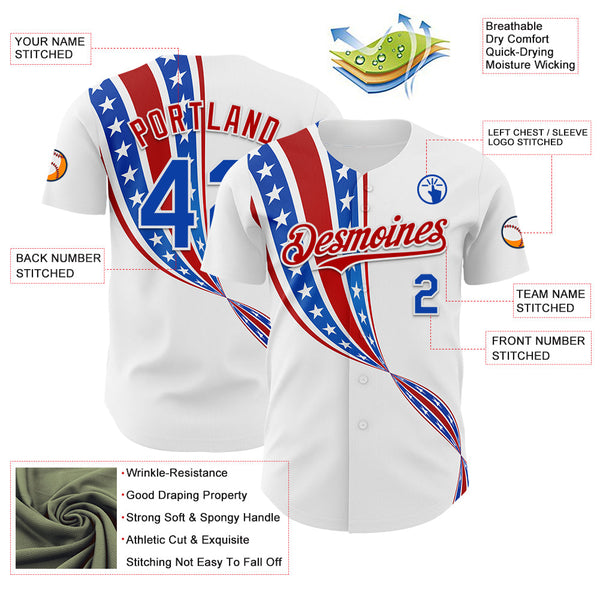 Maxcorners Custom Royal Red-White 3D Patriotic American Flag Premium Baseball Jersey LM0210