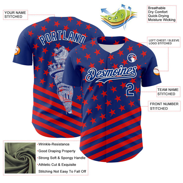 Maxcorners Custom White US Navy Blue-Red 3D Patriotic American Flag Premium Baseball Jersey LM0210