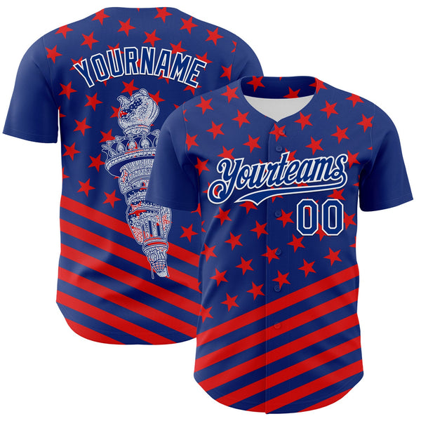 Maxcorners Custom White US Navy Blue-Red 3D Patriotic American Flag Premium Baseball Jersey LM0210