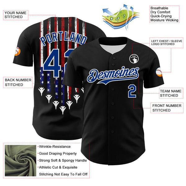 Maxcorners Custom Black Royal Red-White 3D Patriotic American Flag Premium Baseball Jersey LM0210