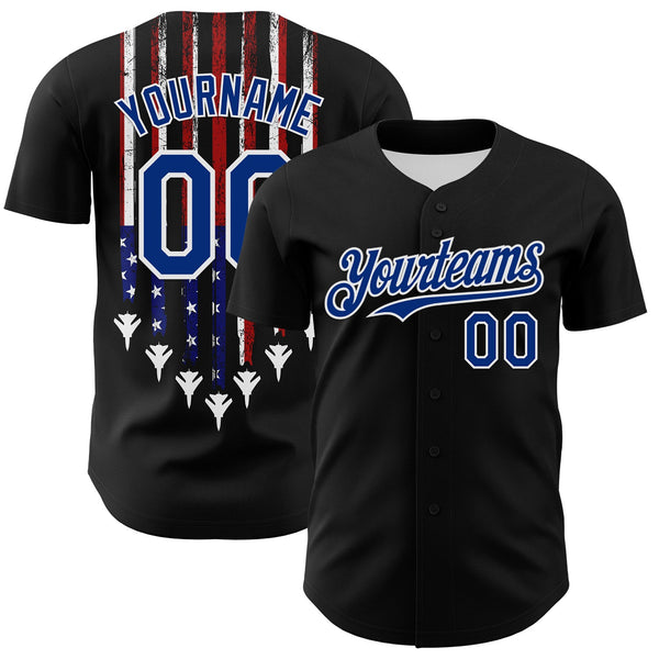 Maxcorners Custom Black Royal Red-White 3D Patriotic American Flag Premium Baseball Jersey LM0210