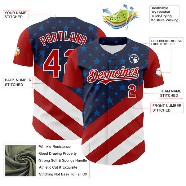 Maxcorners Custom Navy Red-White 3D Patriotic American Flag Premium Baseball Jersey LM0210