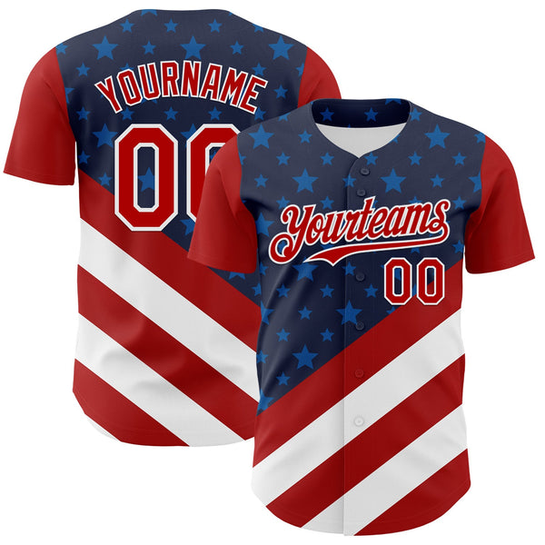 Maxcorners Custom Navy Red-White 3D Patriotic American Flag Premium Baseball Jersey LM0210