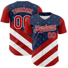 Maxcorners Custom Navy Red-White 3D Patriotic American Flag Premium Baseball Jersey LM0210