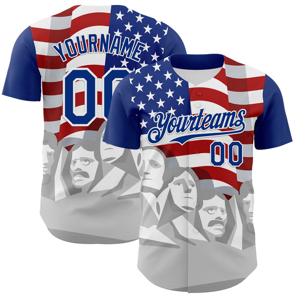 Maxcorners Custom Gray Red-White 3D Patriotic American Flag And Statue of Liberty Premium Baseball Jersey LM0210