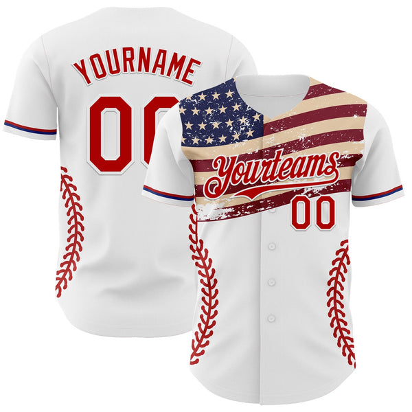 Maxcorners Custom White Royal-Red 3D Patriotic American Flag And Golden Gate Bridge Premium Baseball Jersey LM0210