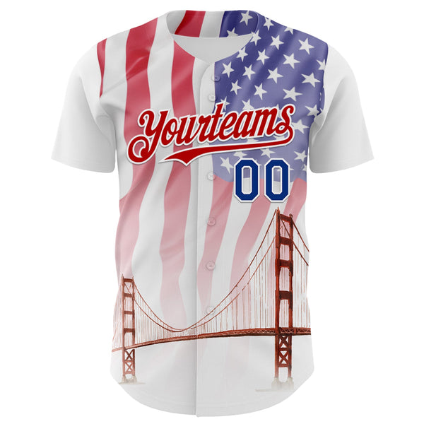 Maxcorners Custom White Royal-Red 3D Patriotic American Flag And Eagle Premium Baseball Jersey LM0210