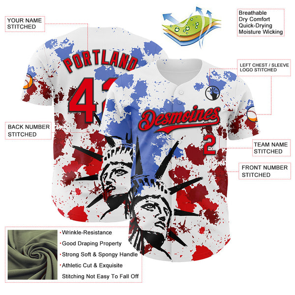 Maxcorners Custom Navy Red-White 3D Patriotic American Flag Premium Baseball Jerseys LM0210