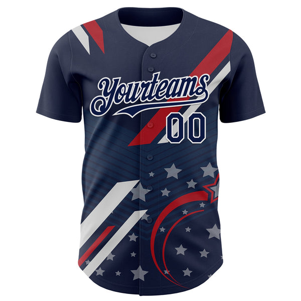 Maxcorners Custom Red Royal-White 3D Patriotic American Flag And Star Premium Baseball Jersey LM0210