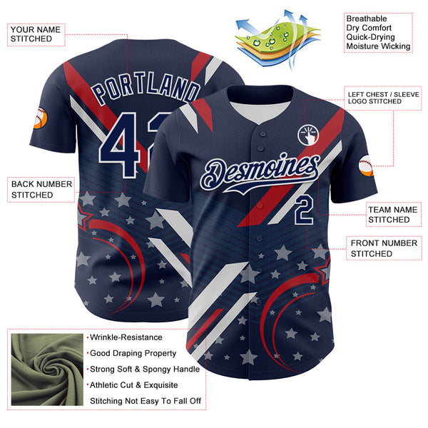 Maxcorners Custom Red Royal-White 3D Patriotic American Flag And Star Premium Baseball Jersey LM0210