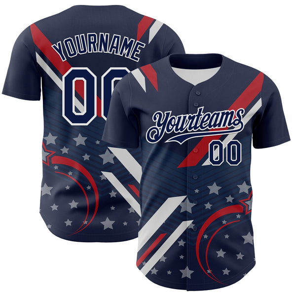 Maxcorners Custom Red Royal-White 3D Patriotic American Flag And Star Premium Baseball Jersey LM0210