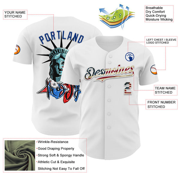 Maxcorners Custom White USA Flag Fire Red-Black 3D Patriotic Skull Premium Baseball Jersey LM0210