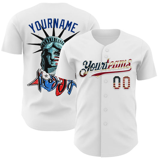 Maxcorners Custom White USA Flag Fire Red-Black 3D Patriotic Skull Premium Baseball Jersey LM0210