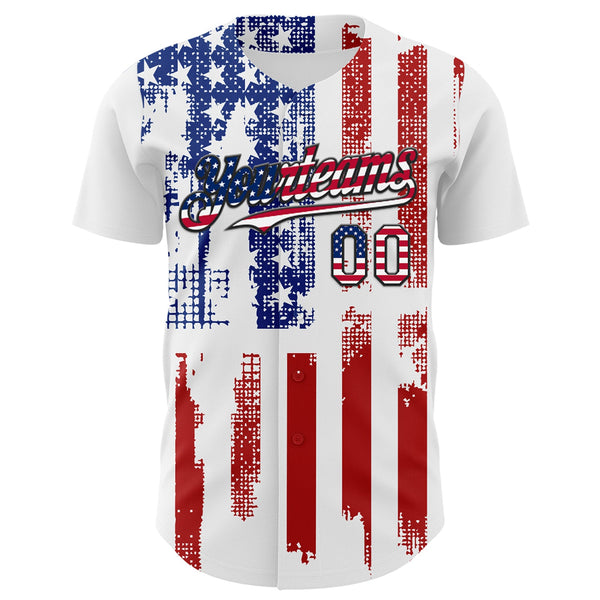 Maxcorners Custom Black Thunder Blue Fire Red-White 3D Patriotic American Flag Premium Baseball Jersey LM0210