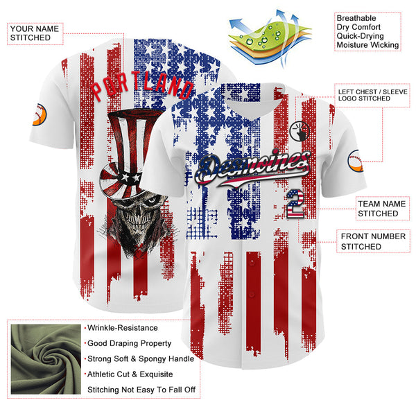 Maxcorners Custom Black Thunder Blue Fire Red-White 3D Patriotic American Flag Premium Baseball Jersey LM0210