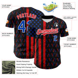 Maxcorners Custom Black Thunder Blue-Red 3D Patriotic Skull American Flag Premium Baseball Jersey LM0210