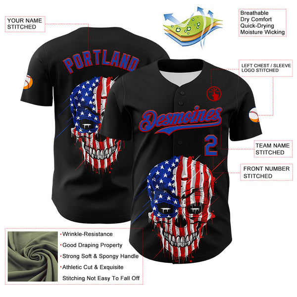 Maxcorners Custom White Gray Pinstripe USA Flag-Black 3D Patriotic American Symbol Statue of Liberty Premium Baseball Jersey LM0210
