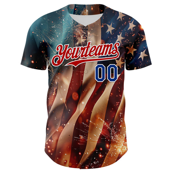 Maxcorners Custom Black USA Flag-White 3D Patriotic American Flag Premium Baseball Jersey LM0210