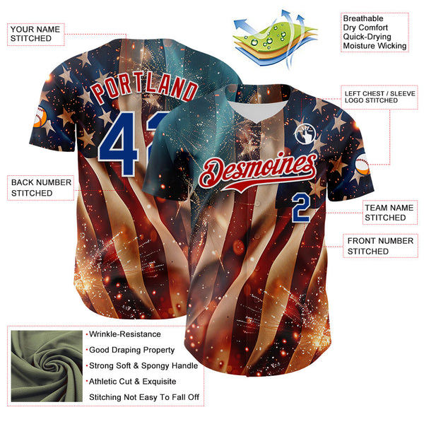 Maxcorners Custom Black USA Flag-White 3D Patriotic American Flag Premium Baseball Jersey LM0210