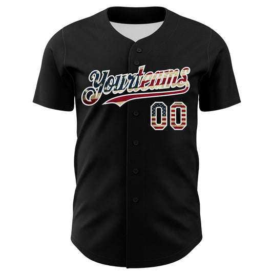 Maxcorners Custom Black Vintage USA Flag-Cream 3D Patriotic American Symbol Eagle Premium Baseball Jersey LM0210