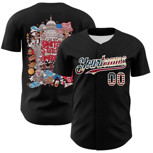 Maxcorners Custom Black Vintage USA Flag-Cream 3D Patriotic American Symbol Eagle Premium Baseball Jersey LM0210