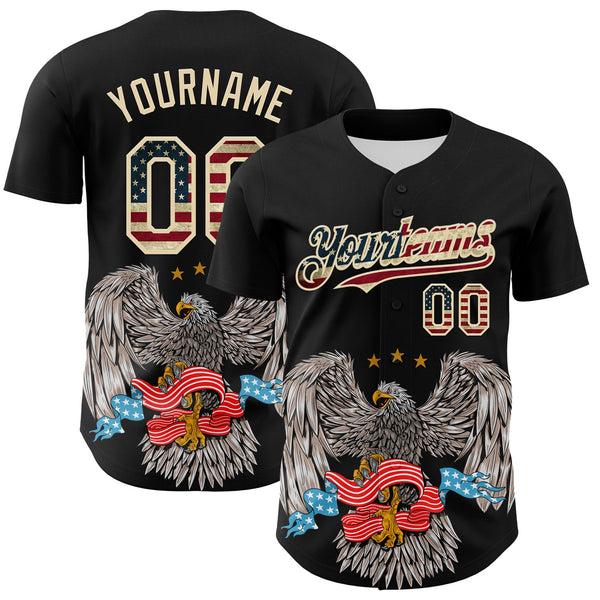 Maxcorners Custom City Cream Black-Red 3D Patriotic American Flag Premium Baseball Jersey LM0210