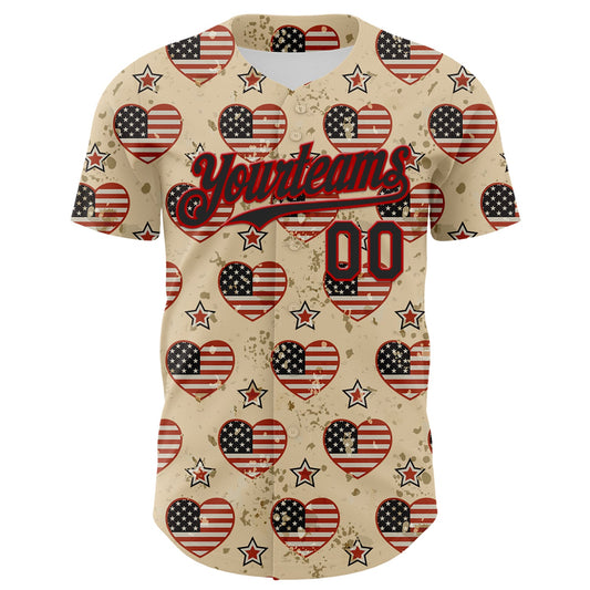 Maxcorners Custom Cream Olive Pinstripe Vintage USA Flag-Black Premium Two Tone Baseball Jersey LM0210