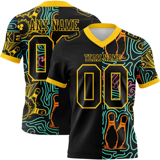 Maxcorners Custom Black Yellow 3D Pattern Bowling Authentic Football Jersey LM2605