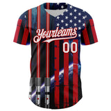 Maxcorners Custom Blue Dark Purple-Sky Blue 3D Pattern Design Outer Space Light Swords American Flag Premium Baseball Jersey LM0210