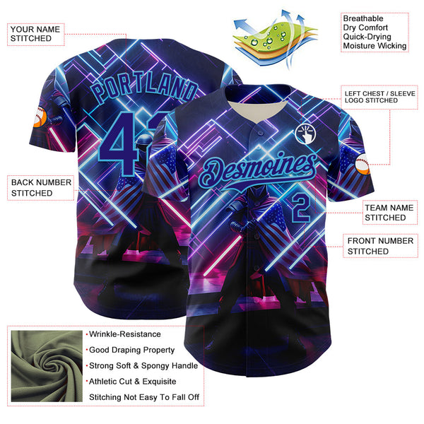 Maxcorners Custom Black Gold 3D Pattern Design Outer Space Starships American Flag Premium Baseball Jersey LM0210