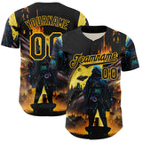 Maxcorners Custom Black Gold 3D Pattern Design Outer Space Light Swords American Flag Premium Baseball Jersey LM0210