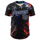 Maxcorners Custom Blue Purple-White 3D Pattern Design Outer Space Light Swords American Flag Premium Baseball Jersey LM0210