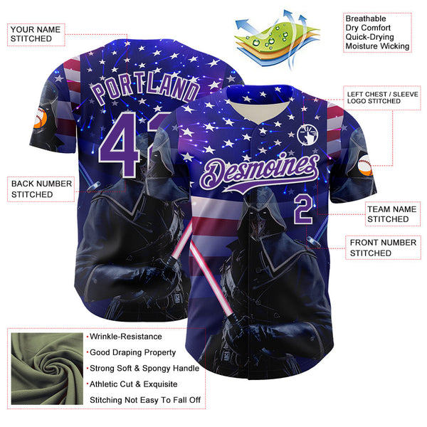 Maxcorners Custom Black Gold 3D Pattern Design Outer Space Light Swords American Flag Premium Baseball Jerseys LM0210