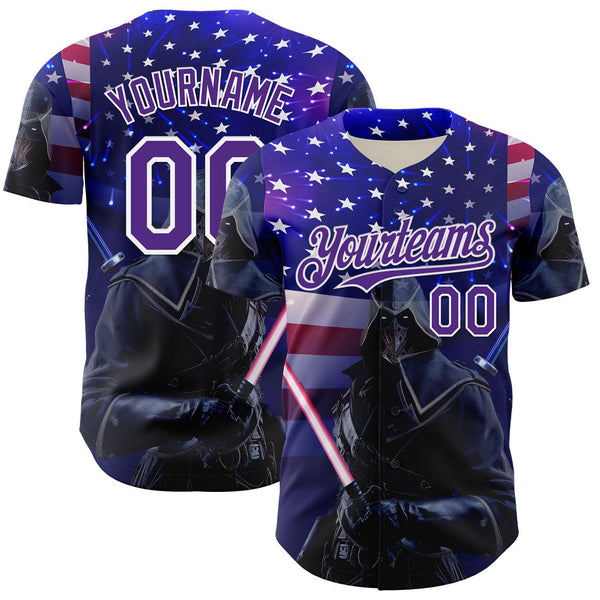 Maxcorners Custom Black Gold 3D Pattern Design Outer Space Light Swords American Flag Premium Baseball Jerseys LM0210