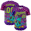 Maxcorners Custom Purple Neon Green 3D Pattern Design Trippy Magic Mushrooms Skull Authentic Baseball Jersey LM2605