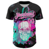 Maxcorners Custom Black Pink-Ice Blue 3D Pattern Design Trippy Magic Mushrooms Skull Authentic Baseball Jersey LM2605