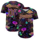 Maxcorners Custom Black Purple-Yellow 3D Pattern Design Trippy Magic Mushrooms Spider Web Premium Baseball Jersey LM0210