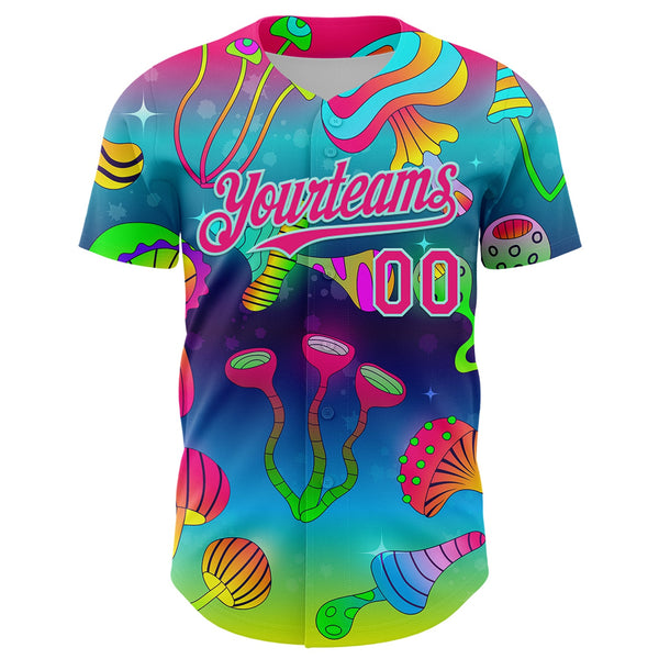 Maxcorners Custom Blue Hot Pink-Ice Blue 3D Pattern Design Trippy Psychedelic Magic Mushrooms Premium Baseball Jersey LM0210