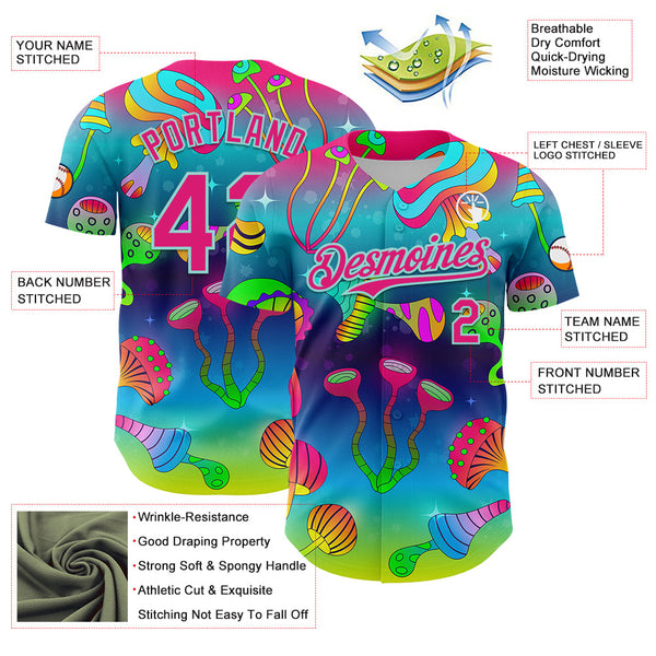 Maxcorners Custom Blue Hot Pink-Ice Blue 3D Pattern Design Trippy Psychedelic Magic Mushrooms Premium Baseball Jersey LM0210