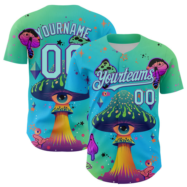 Maxcorners Custom Blue Ice Blue-Purple 3D Pattern Design Trippy Psychedelic Magic Mushrooms Premium Baseball Jersey LM0210